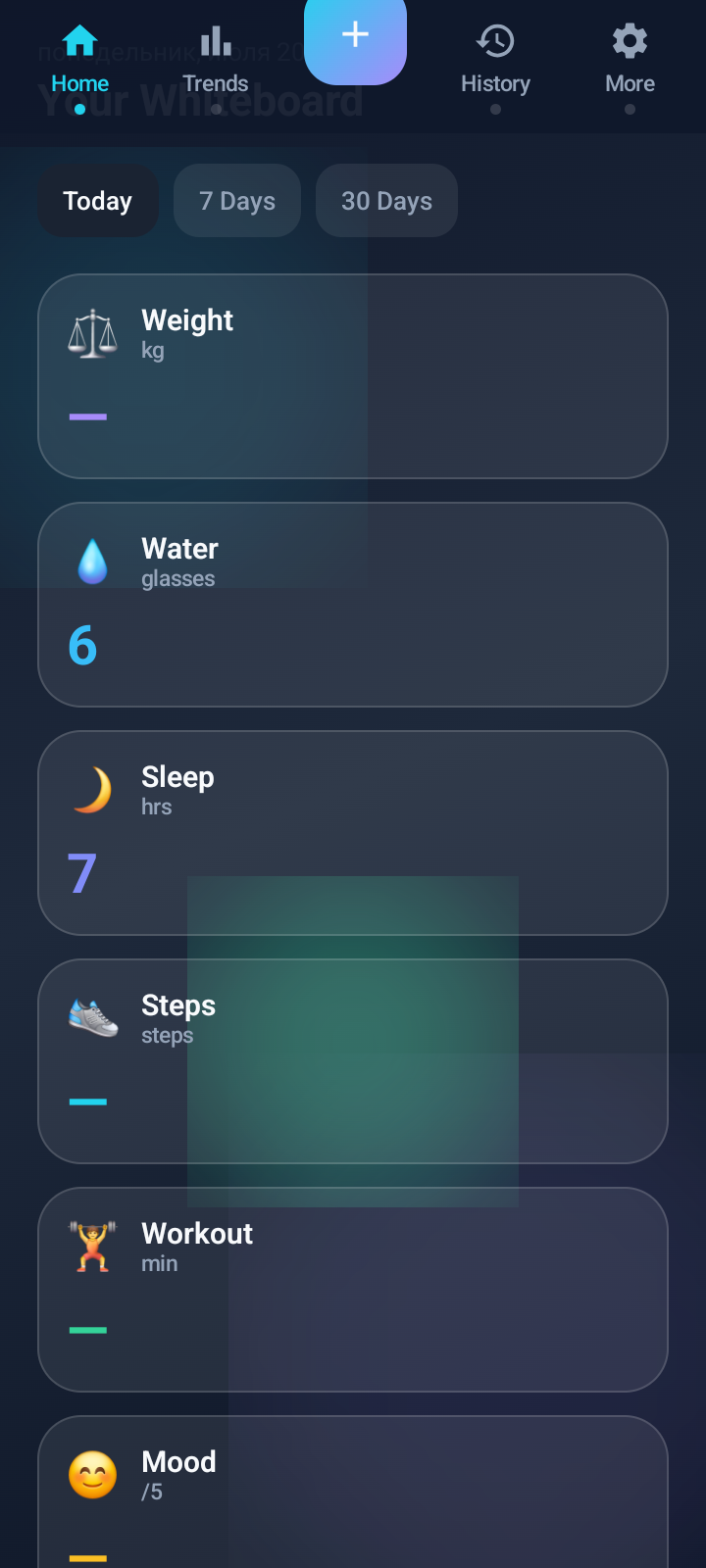 Wellness Whiteboard home dashboard